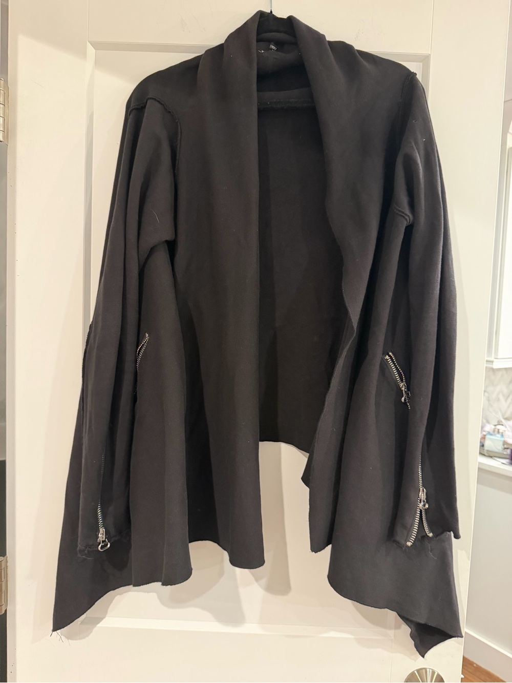 Joe’s Black Draped Open-Front Jacket with Zip Sleeve Details